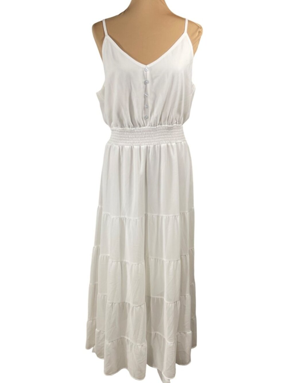 Pretty Garden Maxi Dress White Strapless Size L Large Smocked Elastic Waist